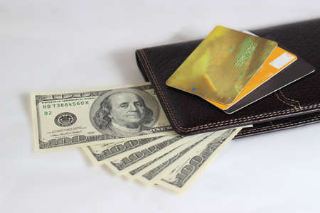 Image of Money in leather wallet and Credit Cardの写真素材