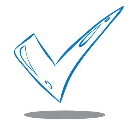 illustration of blue check mark in doodle style isolated on whiteのイラスト素材