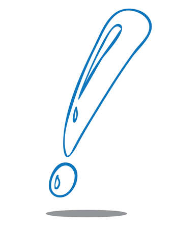 illustration of blue exclamation mark in doodle style isolated on whiteのイラスト素材