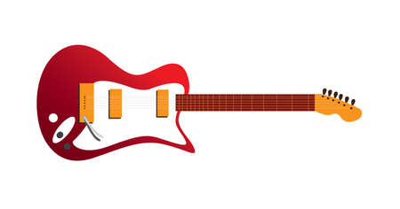 Vector illustration of Red Electric Guitar in cartoon style isolated on white backgroundのイラスト素材
