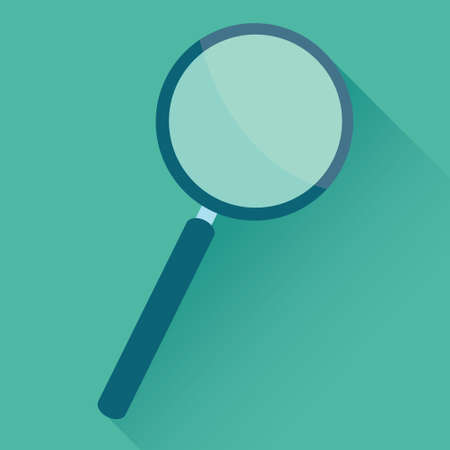 Vector illustration of Search flat icon with single magnifying glass in turquoise square background with diagonal shadowのイラスト素材