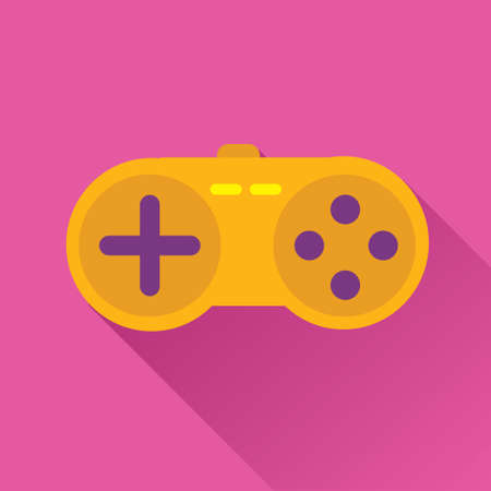 Vector illustration of single orange game stick flat icon in pink square background with diagonal shadowのイラスト素材