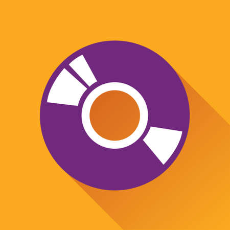 Vector illustration of single CD or DVD flat icon in orange square background with diagonal shadowのイラスト素材