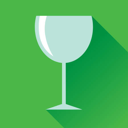 Vector illustration of wine glass flat icon in green square background with diagonal shadowのイラスト素材