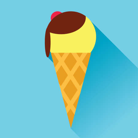 Vector illustration of ice cream flat icon in blue square background with diagonal shadowのイラスト素材