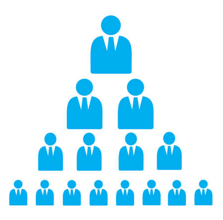 Pyramid Scheme made of businessman Flat Icons in blue color isolated on whiteのイラスト素材