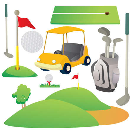 Vector illustration of Golf Cartoon Elements isolated on whiteのイラスト素材