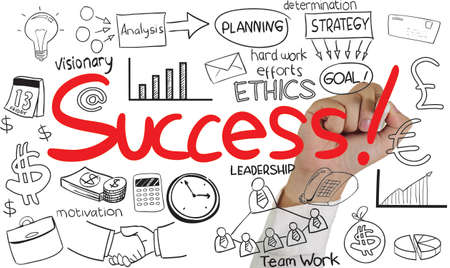 Business concept image of a hand holding marker and write Success doodleの写真素材