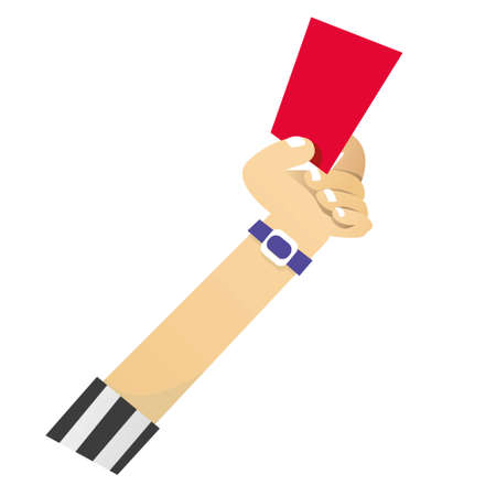 Vector illustration of referee hand showing red card in cartoon style isolated on whiteのイラスト素材