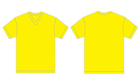 Vector illustration of yellow v-neck shirt, isolated front and back design template for menのイラスト素材