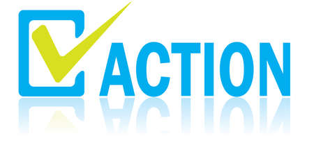 Business concept, vector illustration of Action text with reflection isolated on whiteのイラスト素材