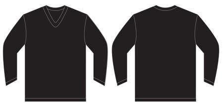 Vector illustration of black long sleeved v-neck shirt, isolated front and back design template for menのイラスト素材