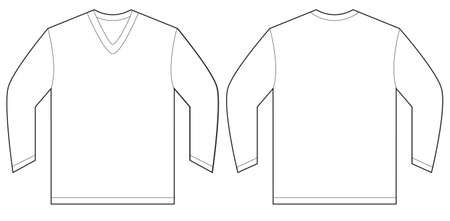 Vector illustration of white long sleeved v-neck shirt, isolated front and back design template for menのイラスト素材