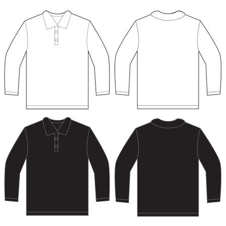 Vector illustration of black and white long sleeved polo shirt, isolated front and back design template for menのイラスト素材