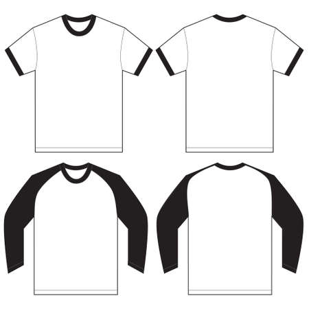 Vector illustration of black and white long and short sleeved ringer t-shirt, isolated front and back design template for menのイラスト素材