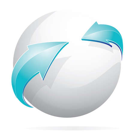 Vector illustration of glowing white sphere and blue arrows isolated on whiteのイラスト素材