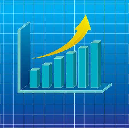 Vector illustration of up graphic diagram and arrow on blue backgroundのイラスト素材