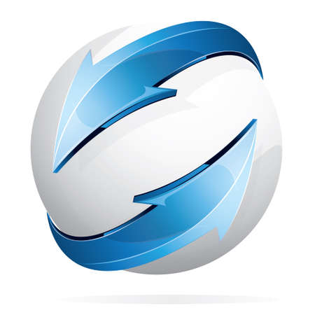 Vector illustration of glowing white sphere and blue arrows isolated on whiteのイラスト素材