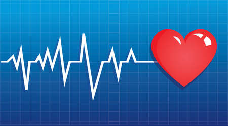 Vector illustration of heart symbol and ECG graphic on blue backgroundのイラスト素材