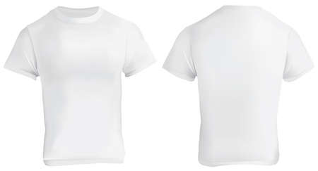 Vector illustration of white blank t-shirt template, front and back, realistic gradient mesh design, isolated on whiteのイラスト素材