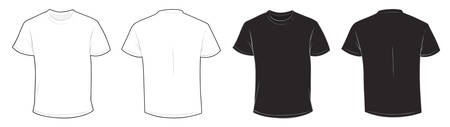 Vector illustration of blank black and white men's t-shirt template, front and back design isolated on whiteのイラスト素材