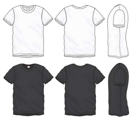 Vector illustration of black and white short sleeved t-shirt, isolated front and back design template for menのイラスト素材