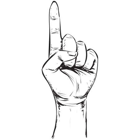 Hand gesture showing number one. Simple doodle hand drawn style Vector illustration.のイラスト素材