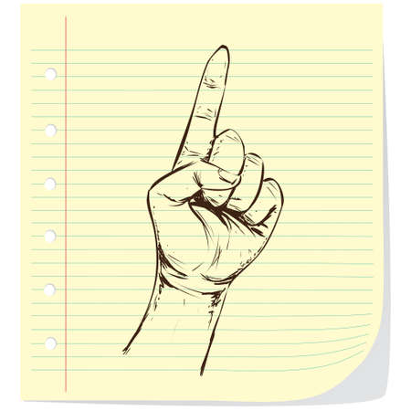 Hand gesture showing number one. Simple doodle hand drawn style Vector illustration.のイラスト素材