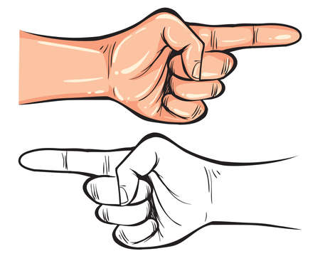 Hand gesture showing number one. Simple doodle hand drawn style Vector illustration.のイラスト素材