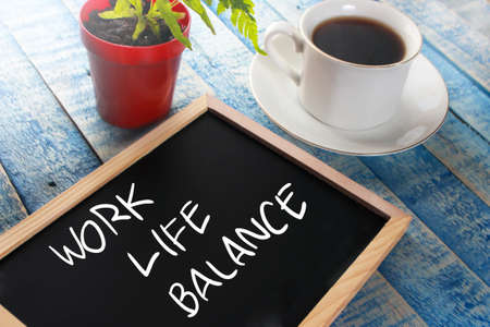 Work Life Balance. Motivational inspirational quotes words. Wooden backgroundの写真素材