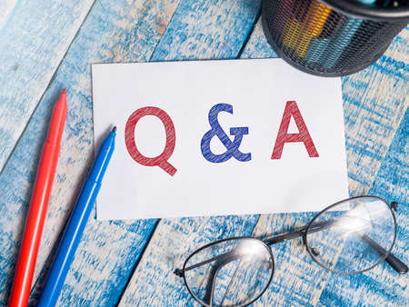 Q & A Questions and Answers, business motivational inspirational quotes, words typography top view lettering conceptの写真素材