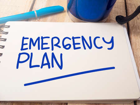 Emergency Plan, business motivational inspirational quotes, words typography top view lettering conceptの写真素材