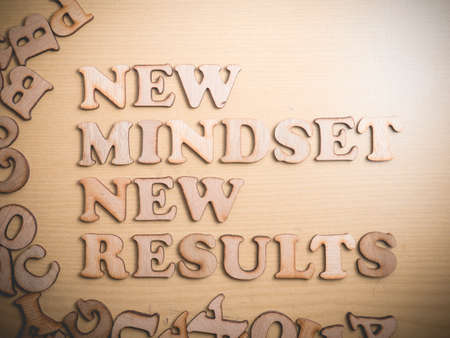 New mindset new results wooden words letter, motivational self development business typography quotes conceptの写真素材