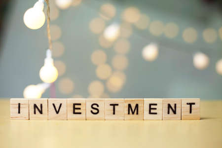 Investment, business motivational inspirational finance quotes, wooden words typography lettering...