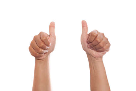 Hands gesture set isolated on white, thumbs up aproval OK signs concept with copy space