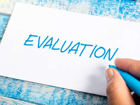 Evaluation, business audit monitoring review quotes, words typography lettering concept