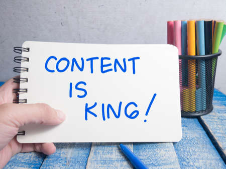 Content is King, internet social media motivation inspirational quotes, words typography top view lettering conceptの写真素材