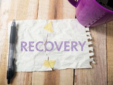 Recovery, life business motivational inspirational quotes, words typography top view lettering conceptの写真素材