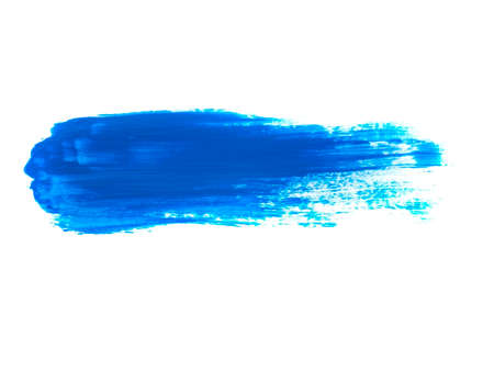 Blue acrylic paint stroke isolated on white background, abstract art conceptの写真素材