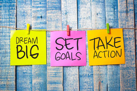 Dream Big Set Goals Take Action words letter. Motivational business typography quotes concept
