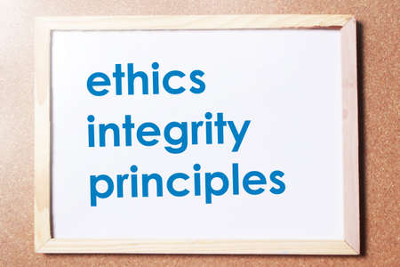 Ethics Integrity Principles,  Motivational business words quotes, wooden lettering typography...