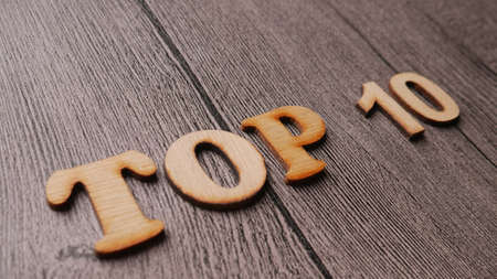 Top 10 List, business motivational inspirational quotes, words typography top view wooden lettering conceptの写真素材