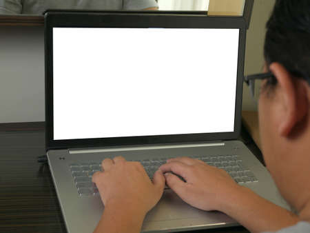 Close up image of  laptop mock up, pc computer monitor with white screen template