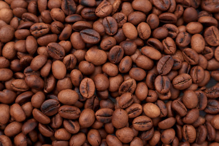 Roasted coffee beans background, caffee cafe brew beverage conceptの写真素材