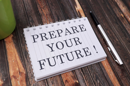 Prepare your future, motivational inspirational words quotes text typography witten on book against wooden background, business and self development conceptの写真素材