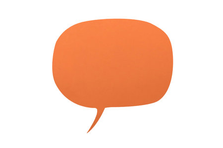 Empty blank color paper speech bubble balloon dialog for your design, flat lay top view conceptの写真素材
