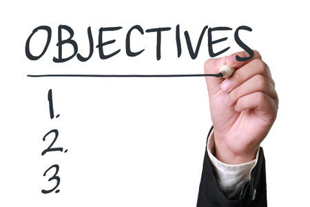 Objectives, text words typography written on whiteboard, life and business motivational inspirational conceptの写真素材