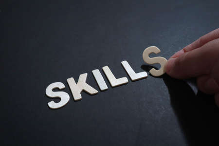 Skills, text words typography written on wooden, life and business motivational inspirational conceptの写真素材