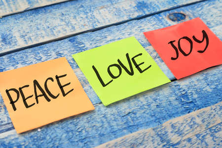 Peace Love Joy, text words typography written on paper, life and business motivational inspirational conceptの写真素材