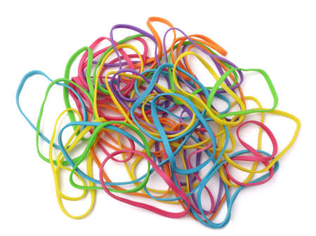Colorful multi color elastic rubber bands isolated on white backgroundの写真素材
